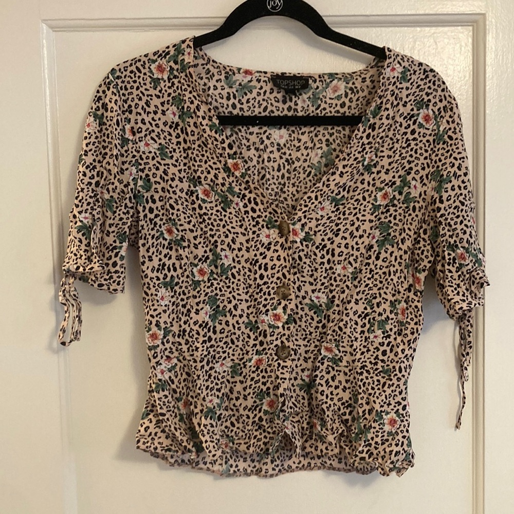 Topshop Cheetah Peplum Blouse